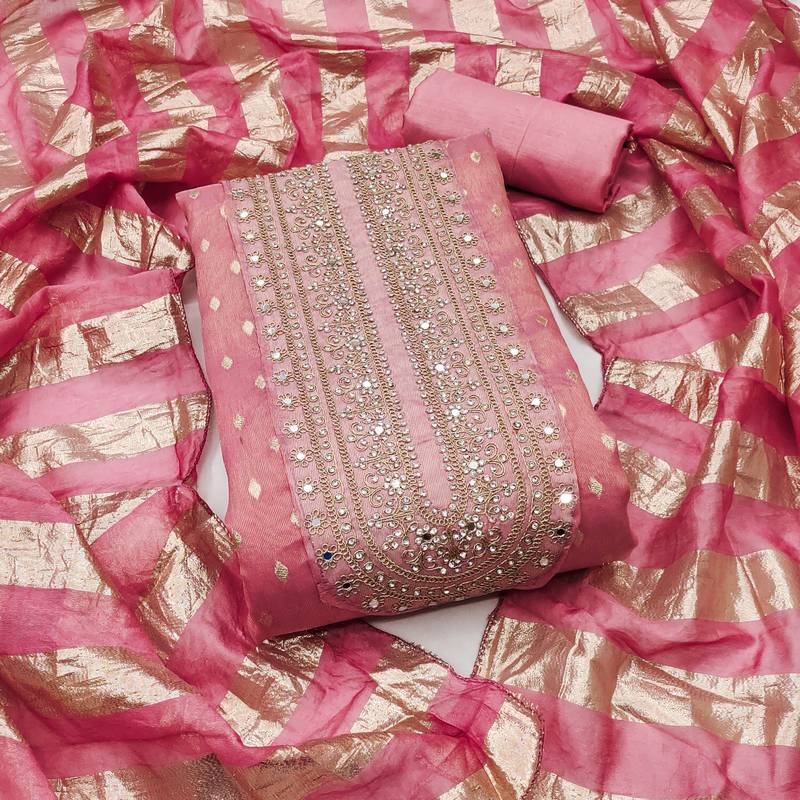 pink weaved shimmer jacquard butti unstitched dress material 