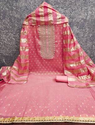 pink weaved shimmer jacquard butti unstitched dress material  2