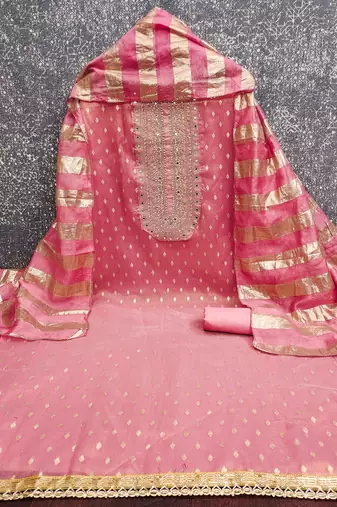 pink weaved shimmer jacquard butti unstitched dress material 