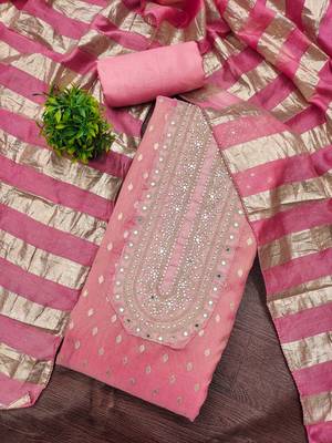 pink weaved shimmer jacquard butti unstitched dress material  3
