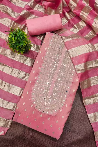 pink weaved shimmer jacquard butti unstitched dress material 