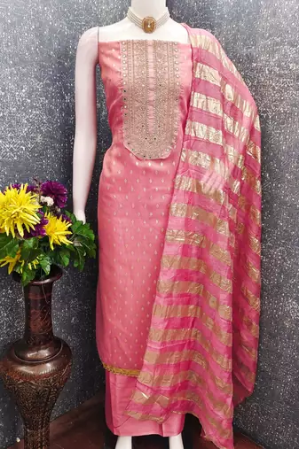 pink weaved shimmer jacquard butti unstitched dress material 