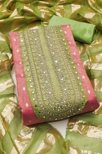 pink weaved shimmer jacquard butti unstitched dress material 