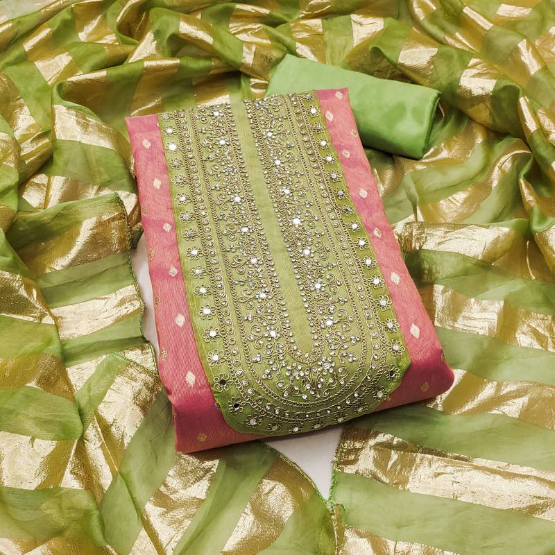 pink weaved shimmer jacquard butti unstitched dress material 
