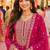 Pink embroidered with mirror work heavy georgette free size stiched kurta set with sharara and dupatta