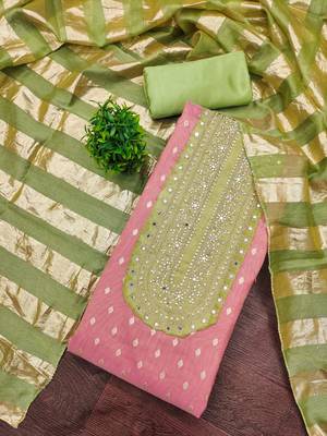 pink weaved shimmer jacquard butti unstitched dress material  3