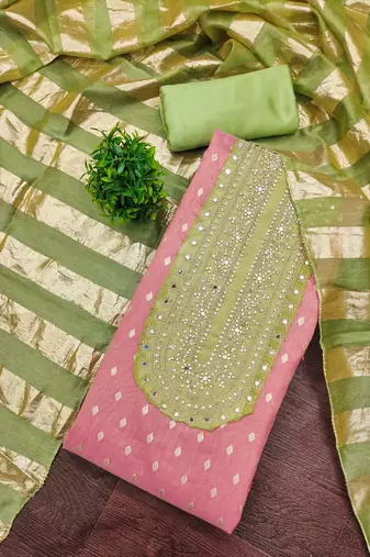 pink weaved shimmer jacquard butti unstitched dress material 