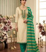 beige embroidered khadi cotton unstitched dress material 