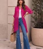 Geometric Print Roll-Up Sleeves Shirt Style Longline Top