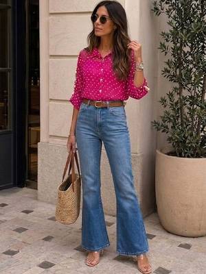 Geometric Print Roll-Up Sleeves Shirt Style Longline Top 7