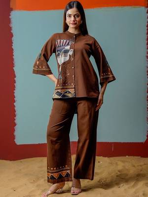 Print Mandarin Collar Ethnic Top 2