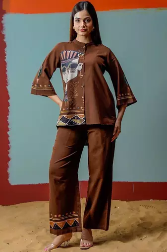 Print Mandarin Collar Ethnic Top
