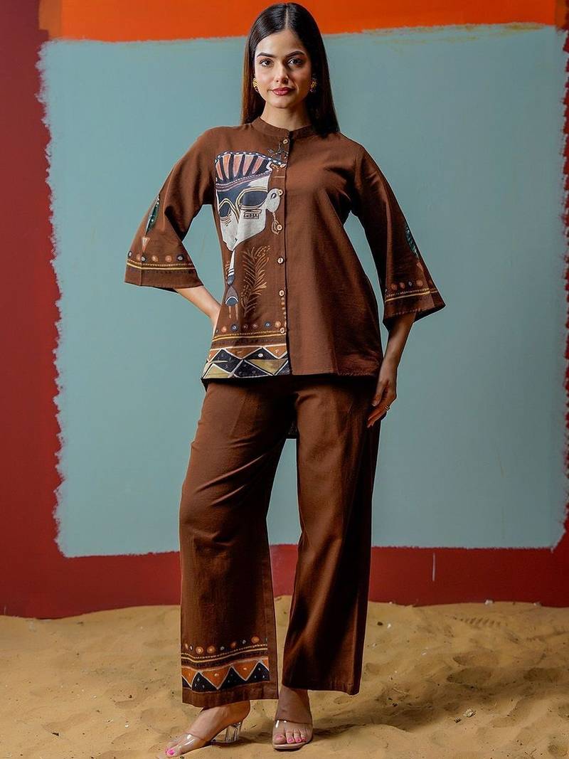 Print Mandarin Collar Ethnic Top
