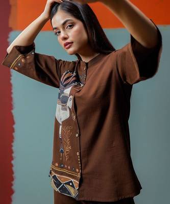Print Mandarin Collar Ethnic Top 3