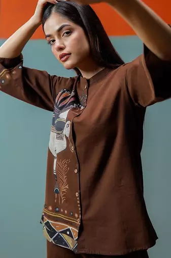Print Mandarin Collar Ethnic Top