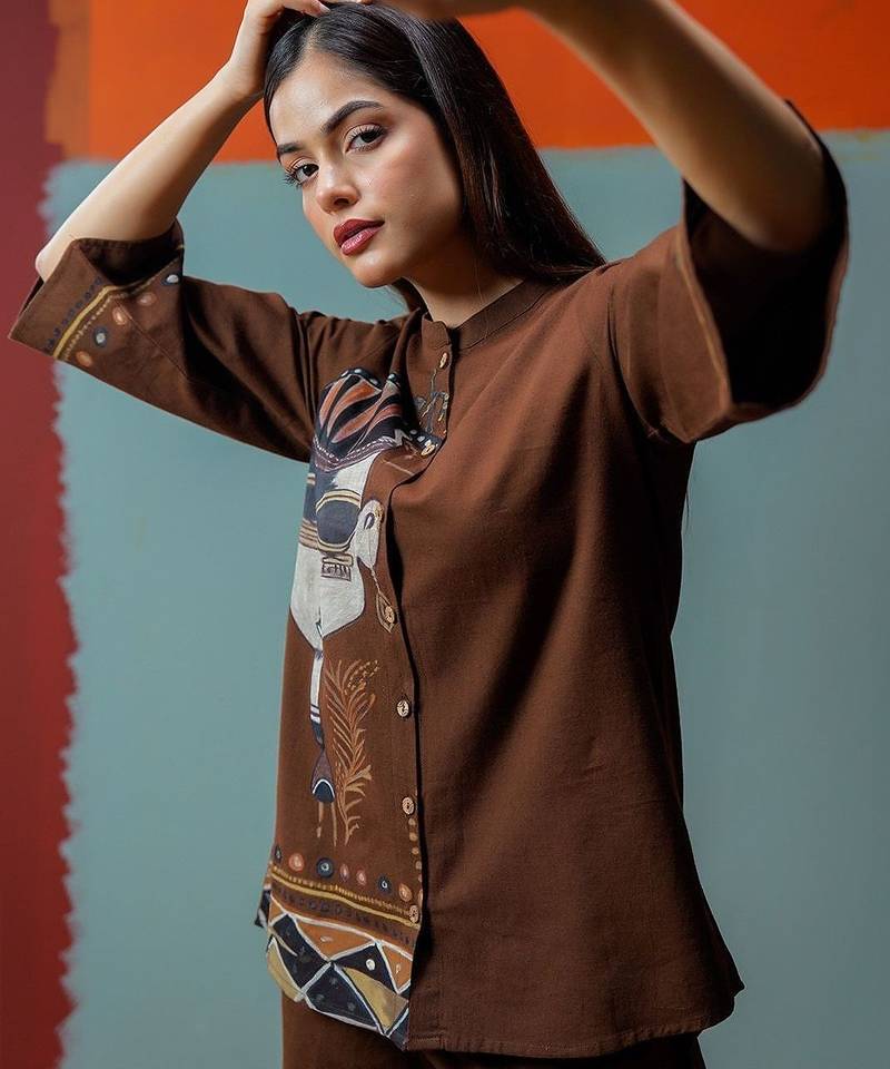 Print Mandarin Collar Ethnic Top