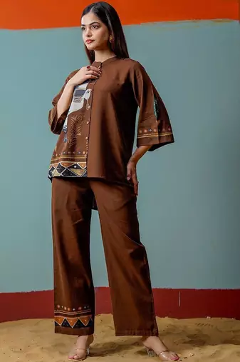 Print Mandarin Collar Ethnic Top