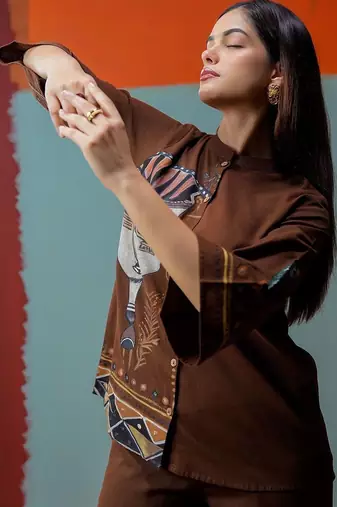 Print Mandarin Collar Ethnic Top
