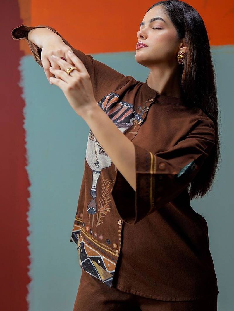 Print Mandarin Collar Ethnic Top
