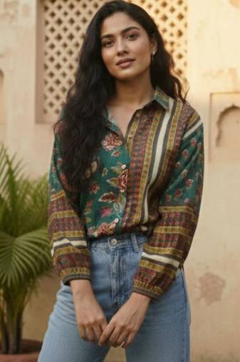 green floral print top