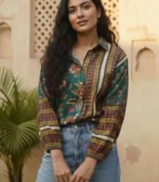 green floral print top