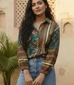 green floral print top