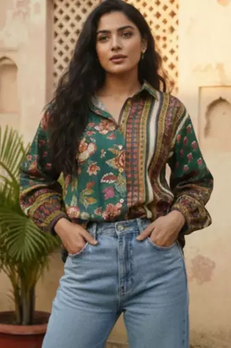 green floral print top