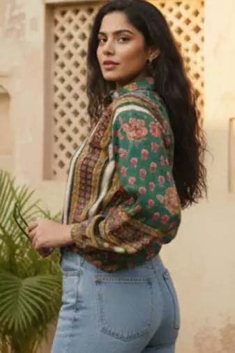 green floral print top
