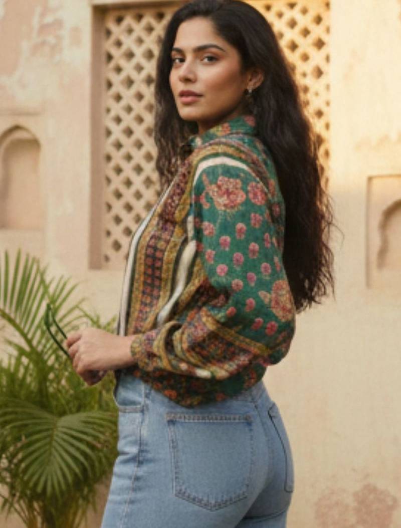 green floral print top
