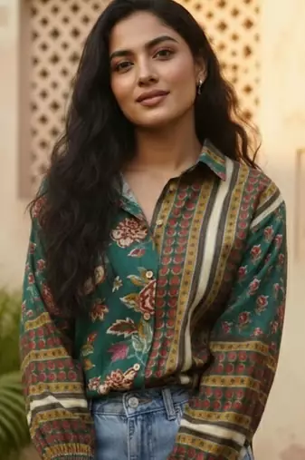 green floral print top