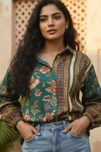 green floral print top