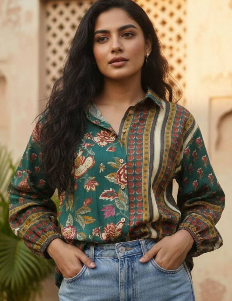 green floral print top