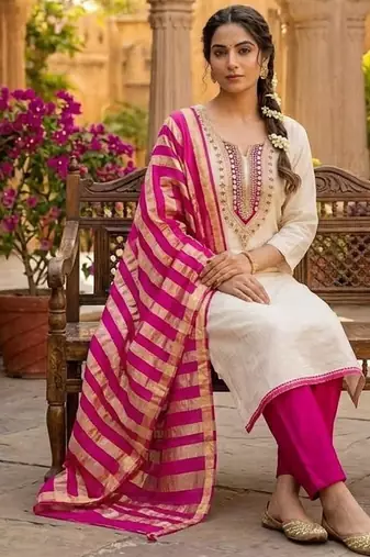 beige embroidered khadi cotton unstitched dress material 