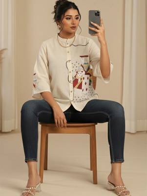 Print Mandarin Collar Top 1