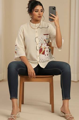 Print Mandarin Collar Top