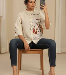 Print Mandarin Collar Top