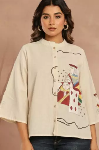 Print Mandarin Collar Top