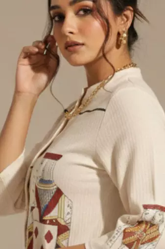 Print Mandarin Collar Top