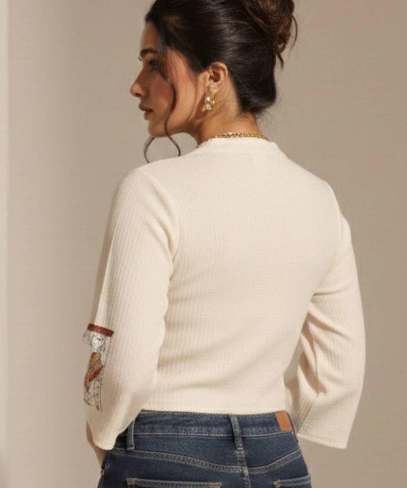 Print Mandarin Collar Top