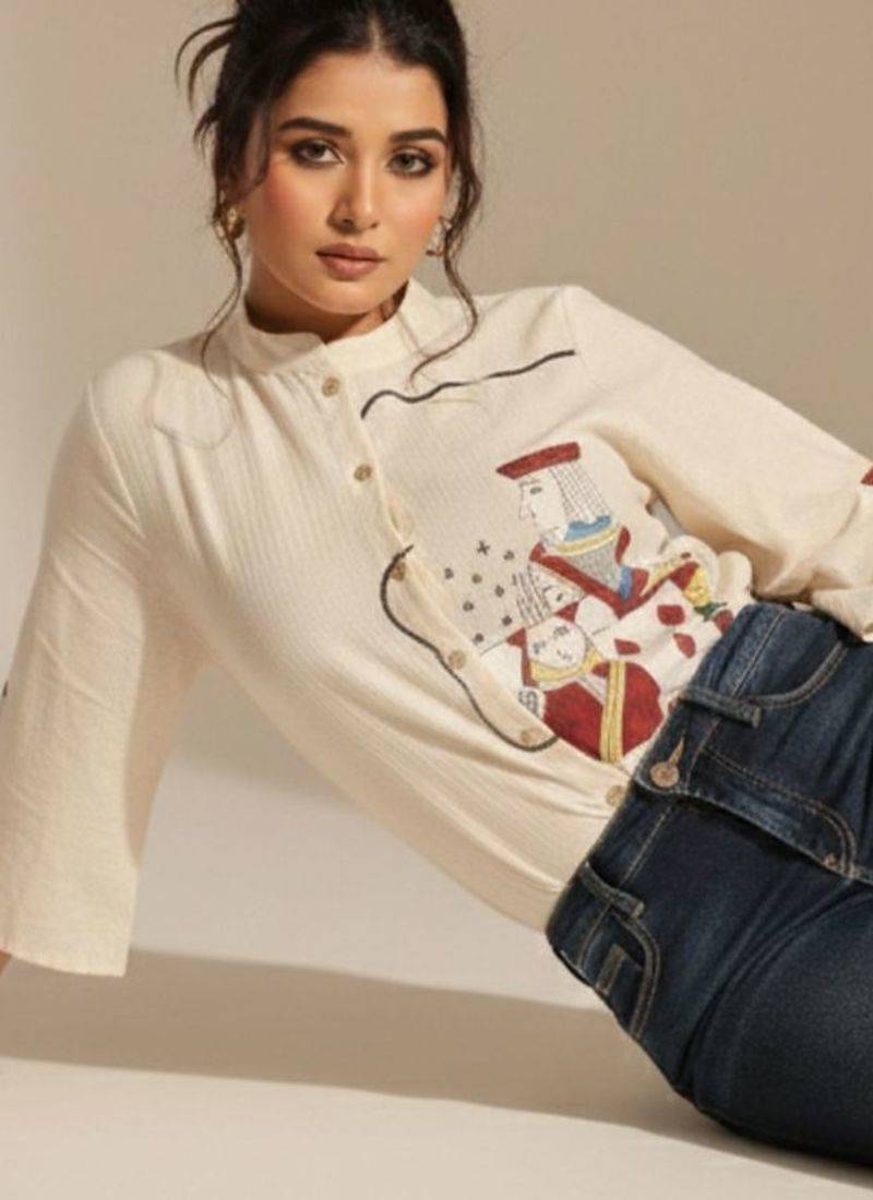 Print Mandarin Collar Top