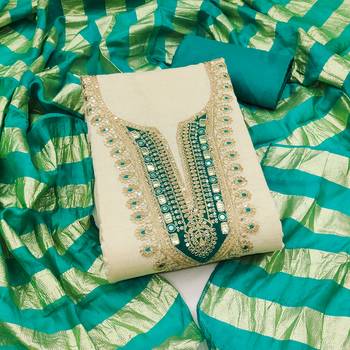 beige embroidered khadi cotton unstitched dress material  1