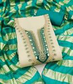 beige embroidered khadi cotton unstitched dress material 