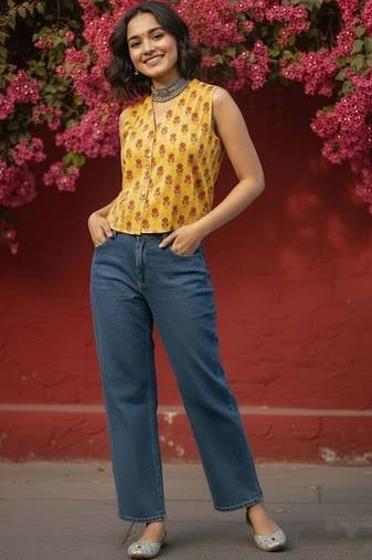 Print Ethnic Crop Top