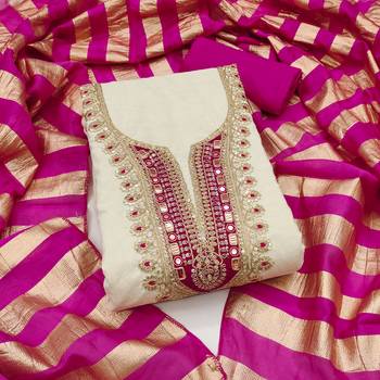 beige embroidered khadi cotton unstitched dress material  1