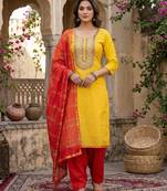yellow  weaved shimmer jacquard butti unstitched dress material 