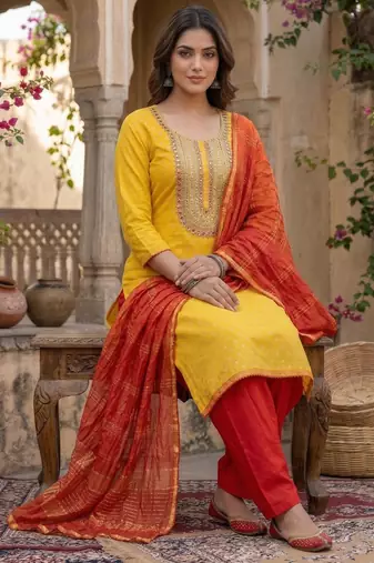 yellow  weaved shimmer jacquard butti unstitched dress material 