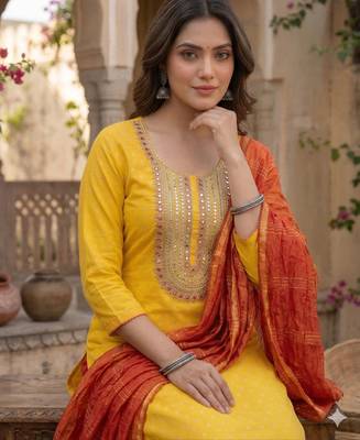 yellow  weaved shimmer jacquard butti unstitched dress material  4