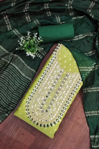 yellow weaved shimmer jacquard butti unstitched dress material 