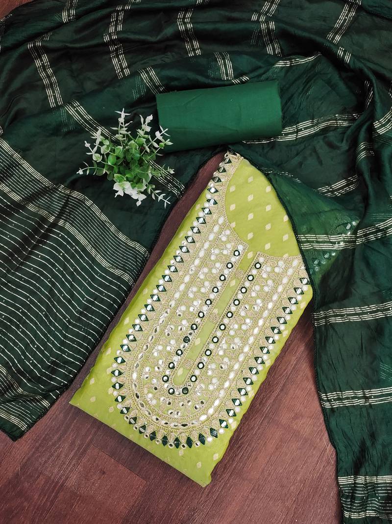 yellow weaved shimmer jacquard butti unstitched dress material 