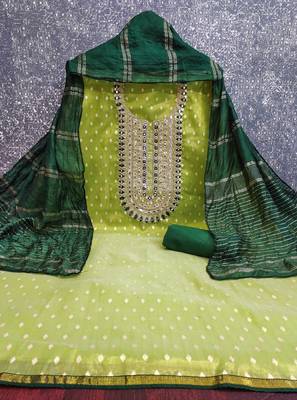yellow weaved shimmer jacquard butti unstitched dress material  2